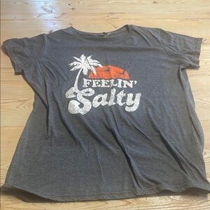 Gray Graphic Tee with Palm Tree Print